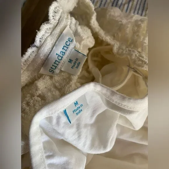 Sundance Embroidered Beige Short Sleeve Lace Mesh Blouse Sz M  Boho Lined - Picture 14 of 15